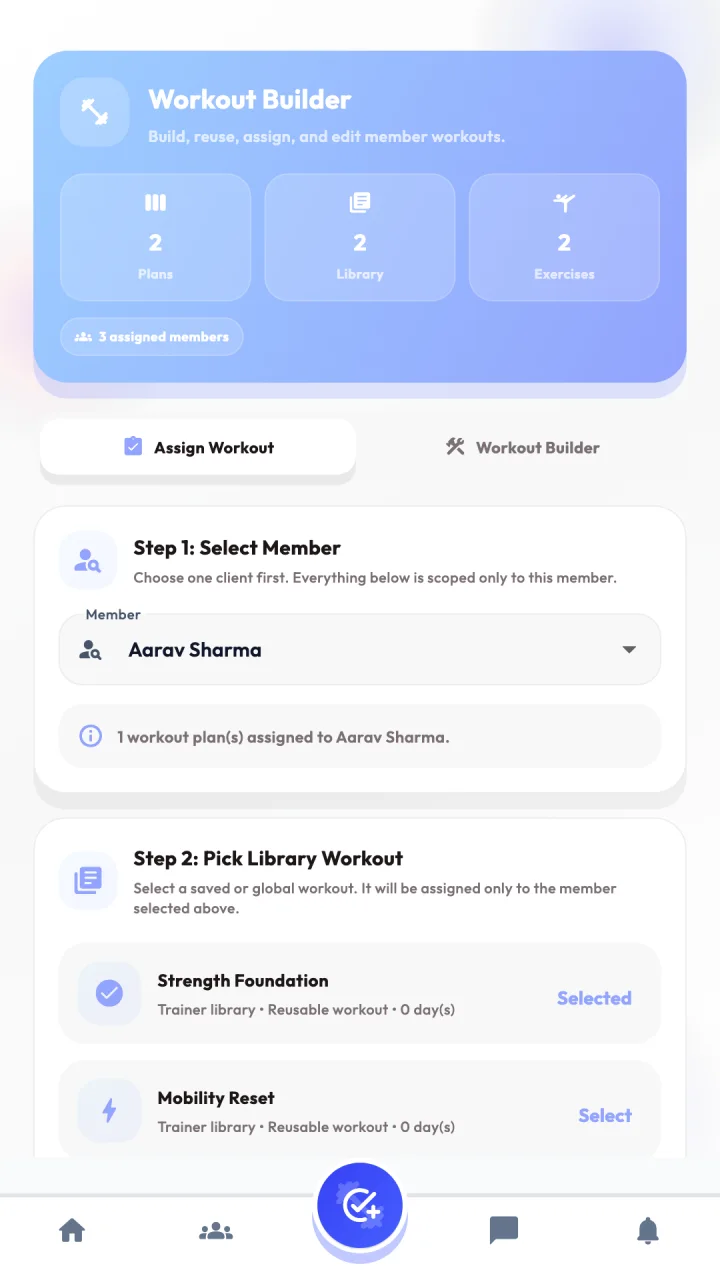 Workout plan builder in the Atlas Trainer App.